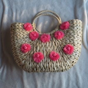 Beachy Wicker Pink Pom Pom Tote